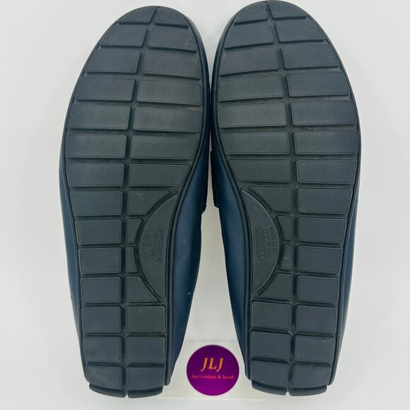 Gucci Men's Microguccissima Navy Blue Leather Slip On Driver Loafers Size 9 - Picture 13 of 16